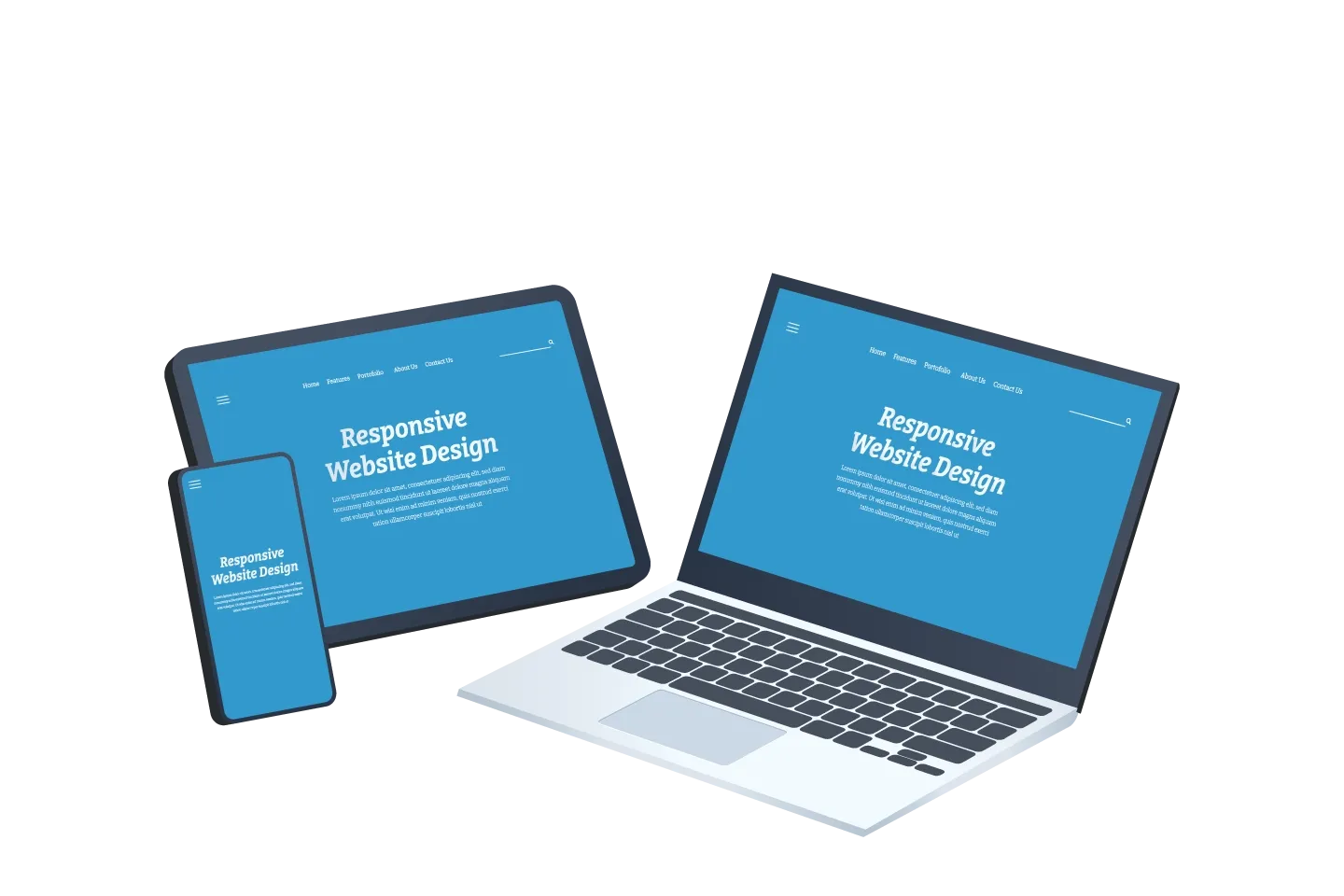 3 devices showing a responsive website.